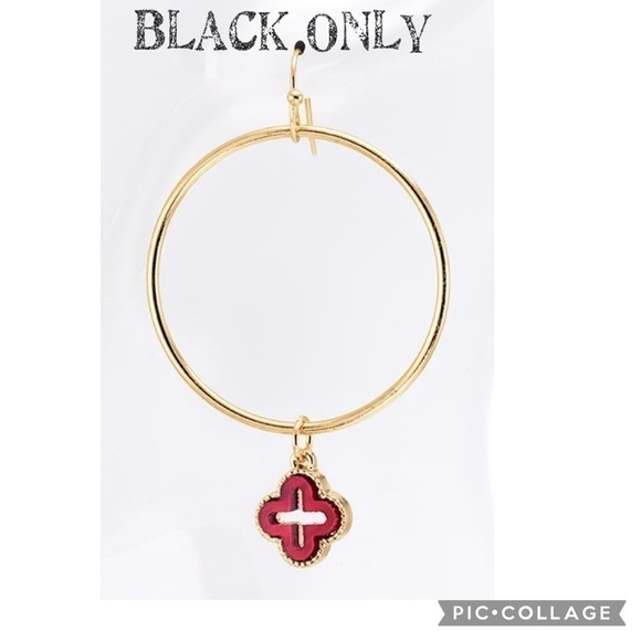 Acrylic Black Clover Earrings - Picture 4 of 4